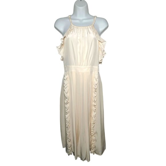 Tibi New York Ruffled Crepe de Chine Silk Halter Midi Dress Ivory White Size 10 - Picture 5 of 15